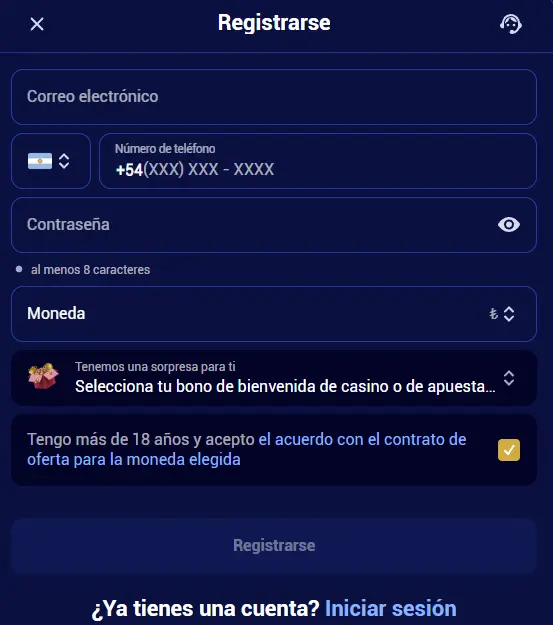 Registro en el Casino Spinay