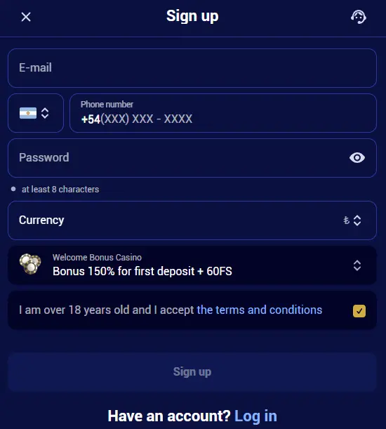 Register at Casino Spinay